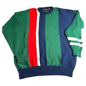 Vintage 90s John Ashford Striped Color Block Crewneck Cotton Preppy Sweater XL